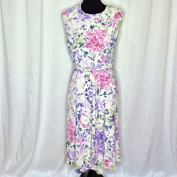 Lauren Ralph Lauren Sleeveless Summer Floral Crepe Midi Dress Sash Belt - Size 4 - Picture 1 of 11